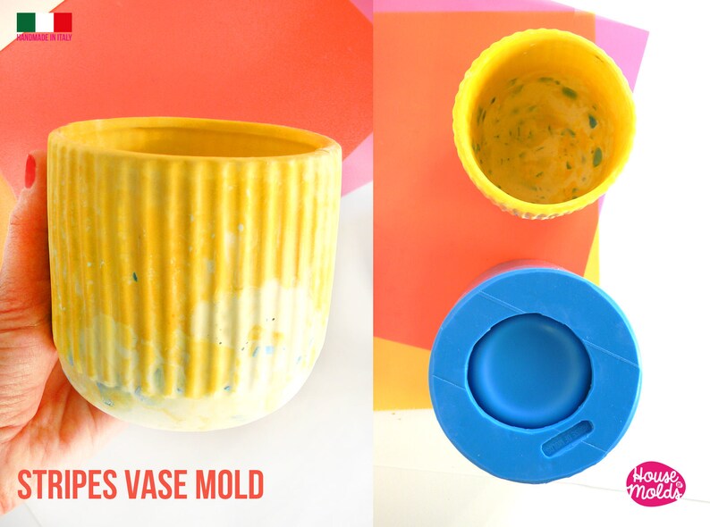 Stripes Vase Silicone Mold 10,8 Cm Tall X 10,2 Cm Diameter - Matt Finish - Ideal For Resin , Cement , Plaster , Jesmonite House Of Molds 20 image 2