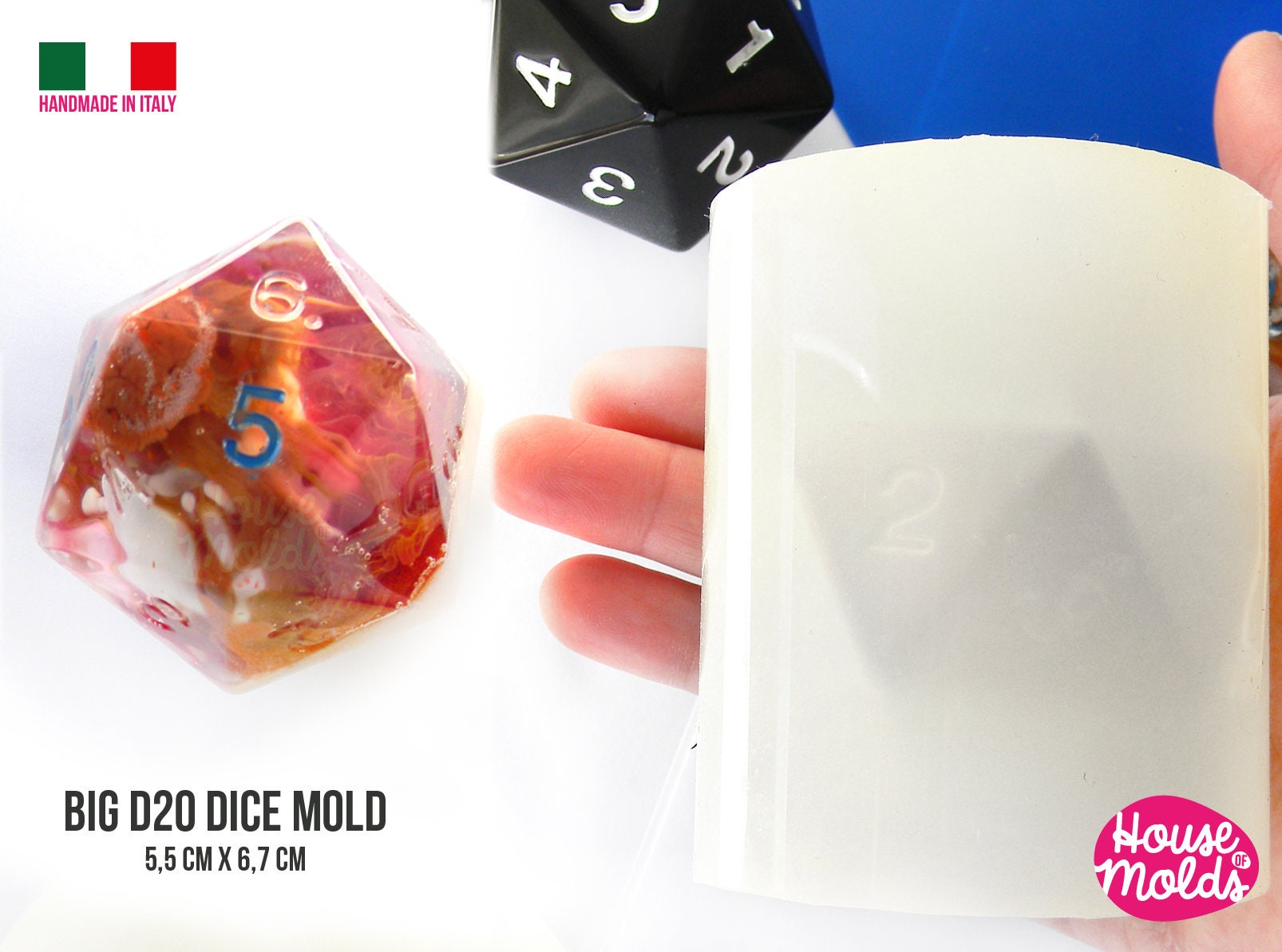 D20 ビッグダイスモールド 5 x 6 cm 透明シリコンモールド HOUSE D20 ビッグダイスモールド 5 x 6 cm 透明シリコンモールド HOUSE