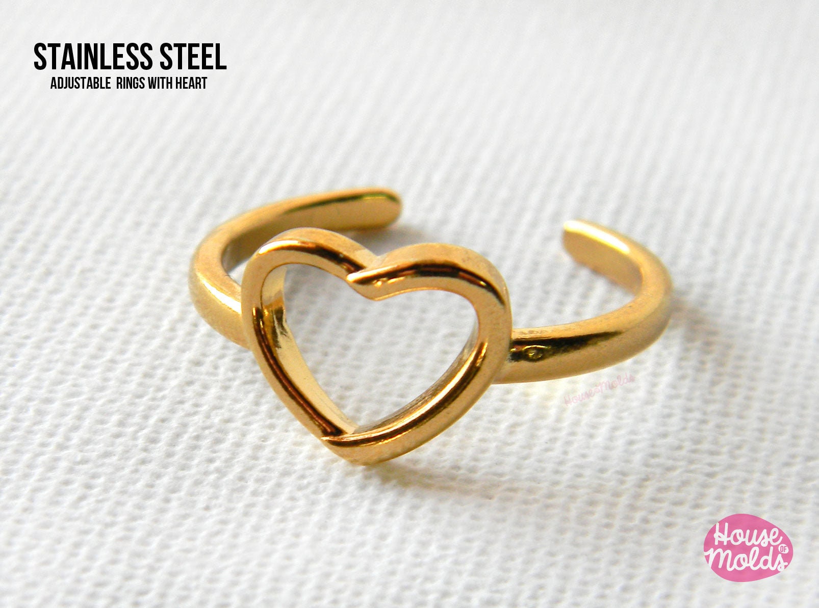 Buy Ring With Heart Adjustable Size Gold Colour Stainless Steel