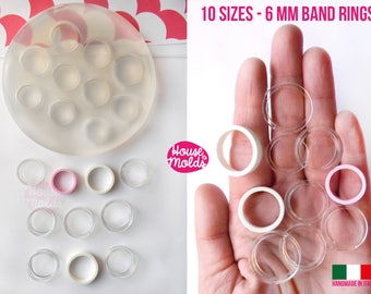 Band Ring Mold, 10 Sizes, 6mm Tall, Clear Silicone