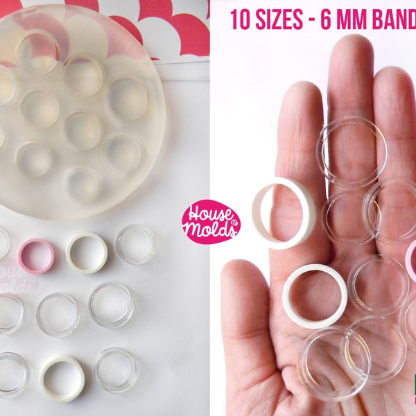 Band Rings 10 Sizes Clear Mold,Mold for Multisize Band rings 6 mm tall  from Usa size  5 to 11 -super glossy resin creations