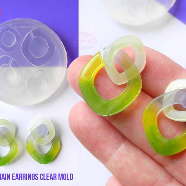 Rombo Chain Earrings 4 cavityes Clear Mold , 2 mm thickness ,  super shiny light weight earrings clear mold  - house of molds