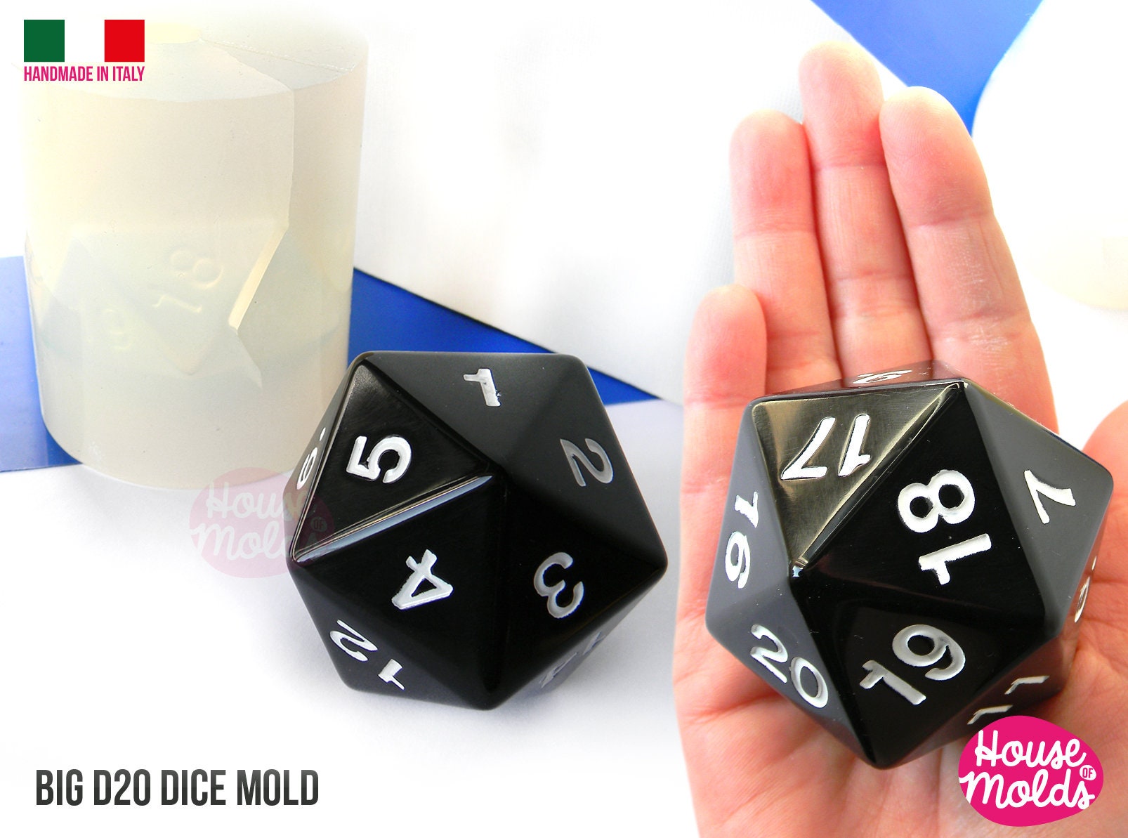 D20 Big Dice Mold 5 X 6 Cm Clear Silicone Molds HOUSE OF MOLDS Role Play  Dice Mold With Countdown Numbers Position,super Shiny 