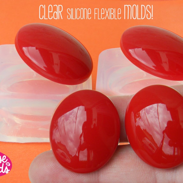 2 Smooth Oval Cabochons Clear Mold , 28x24 mm Cabochon Mold 2 cavities ,Mold to make  2 resin Earrings, Ring Top , Oval  Pendants