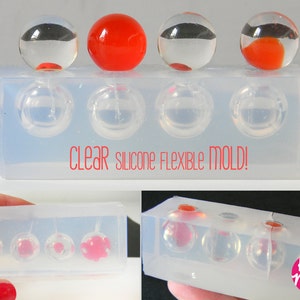 Moule transparent multi-sphères de 17 mm, moule de 17 ou 18 mm au choix, moule transparent à 4 cavités pour la fabrication de pendentifs ou de boucles d&#39;oreilles, super brillant !