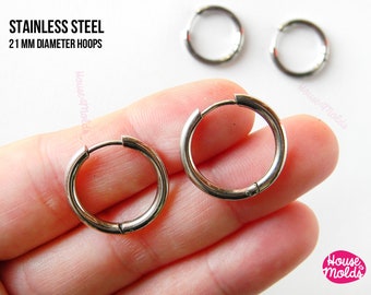 21 mm Hoops Earrings blanks  - stainless steel - hypoallergenic high  quality