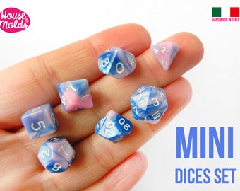 Mini Gamer Dices Set of 7 Clear Silicone Molds - HOUSE OF MOLDS-7 Mini dices with number engraved silicone clear molds,super shiny surface