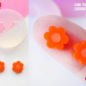 Tiny Flowers  studs earrings  Clear Mold  , 9 mm ,   thickness 3 mm - super shiny - house of molds