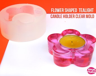 Flower Tea Light Holder Mold – Clear Silicone Resin, Jesmonite
