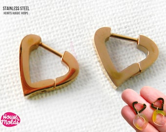 Heart Huggie Hoops Earrings blanks  - stainless steel gold colour  15 mm x 13 mm - luxury quality