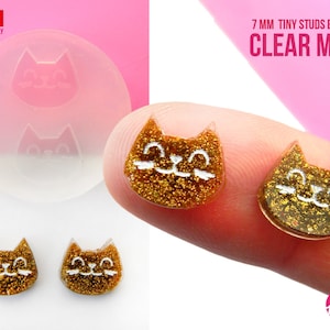 Pimpi Cat kleine oorstekers doorzichtige mal - 11 x 10 mm - dikte 3 mm - uitgesneden details van de kat op superglanzend oppervlak - mallenhuis