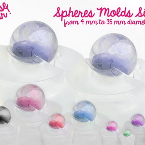 2 Flexible Clear Silicone Molds to make Smooth Shiny Spheres -from 4 mm to 34 mm diameters-choose your sphere size!