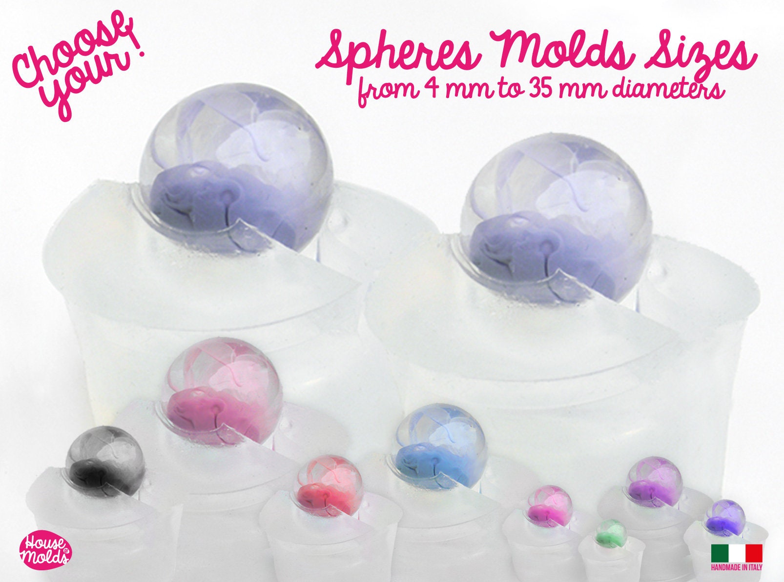 2 Flexible Clear Silicone Molds to Make Smooth Shiny Spheres from 4 Mm to  34 Mm Diameters-choose Your Sphere Size 