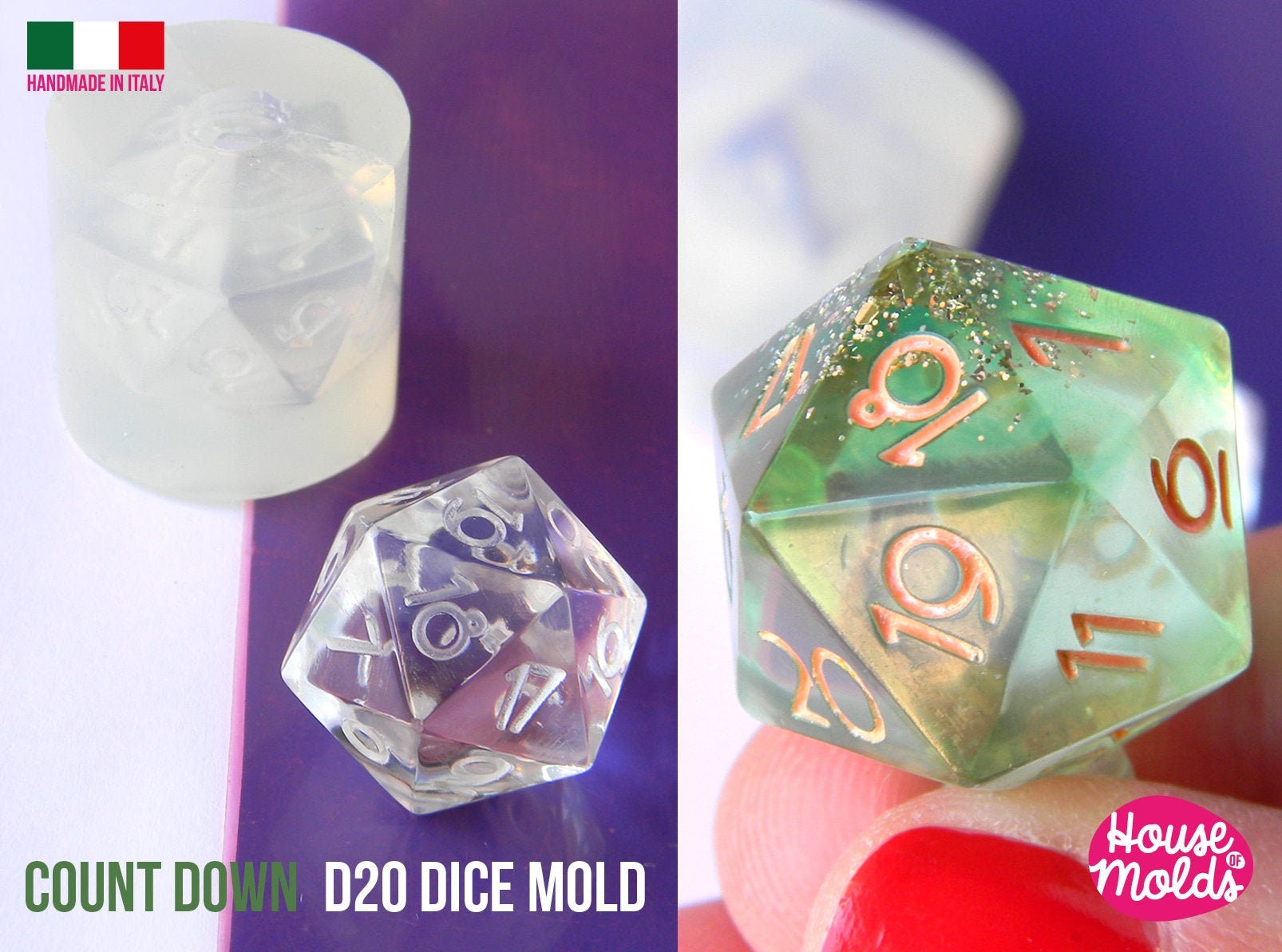 d20 Silicone Mold | Icosahedron Die Mold | Polyhedral Board Game Dice  Making | UV Resin and Epoxy Resin Mold Supplies (23mm x 25mm)