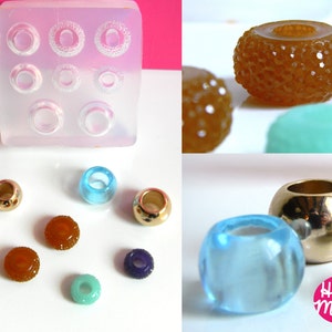 Set of 8 Drilled Bead Clear Mold ,mold to Make European Style Beads-smooth  Drilled Beads and Sparkling Drilled Beads 