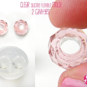 2 Cavityes Clear Mold for Crystal  Facetes  Drilled  Beads ,Mold for 2 European Style Resin beads