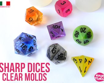 Set dobbelstenen met scherpe rand: RPG-gamingdobbelstenen, doorzichtige siliconen, 7-delig