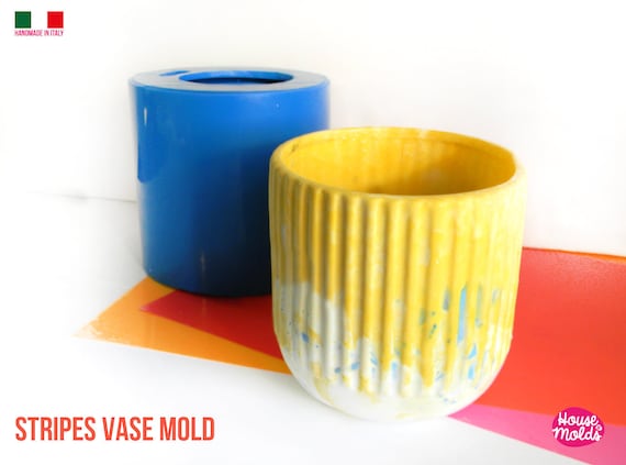 Stripes Vase Silicone Mold 10,8 Cm Tall X 10,2 Cm Diameter - Matt Finish - Ideal For Resin , Cement , Plaster , Jesmonite  House Of Molds 20