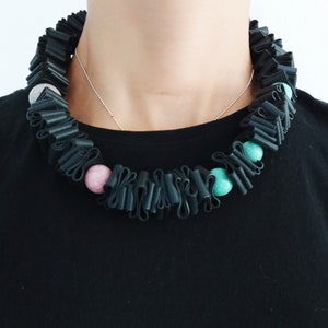 Upcycled Bicycle Tube Necklace: Modern Black Statement Jewelry