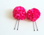 Hair Pins Bright Hot Pink Satin Ruffle Flower Women teens Girls