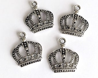 silver crown charm x 4 or small pendant rounded top royal queen jewelry component, x 4 pcs