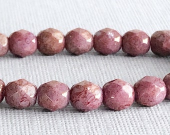 6 mm czech glass beads faceted round deep lilac purple glass faceted czech beads, 25 pcs