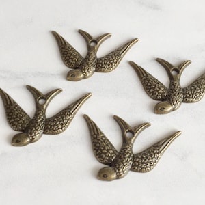 Antiqued Bronze Swallow Charms: Flying Bird Pendants (6 pcs)