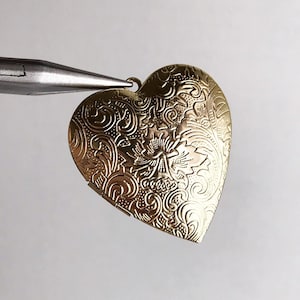 gold toned heart locket pendant embossed repousse shiny finish valentine jewelry supply