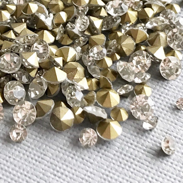 loose replacement rhinestones 2 mm 3 mm 4 mm clear gold foil backed clear round navette, 50 pcs