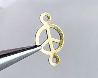 Brass Peace Sign Connector Charms: Gold Toned Jewelry Links (10 pcs)