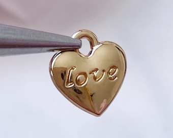 Gold Toned Heart Charms: Engraved 'Love' Jewelry Tags (6 pcs)