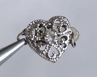 Rhinestone Heart Clasps: Silver-Toned Filigree Necklace Closures (3 pcs)