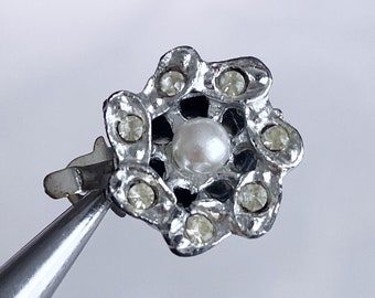 Vintage Rhinestone Pearl Box Clasp: Silver-Toned Necklace Closure