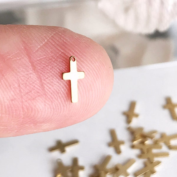 tiny cross charms floating locket charms small brass cross resin fill 7mm x 4mm nail art embellishment, x 20 pcs