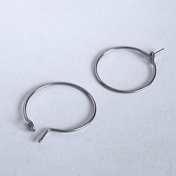 stainless steel earring wire hoop hypoallergenic ear hook 15mm silver circle latch back charm connector for pierced ears, x 20 pcs