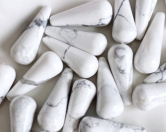 howlite drop beads long polished stone teardrop beads white gray marbled vertically drilled lengthwise 22mm, x 4 pcs