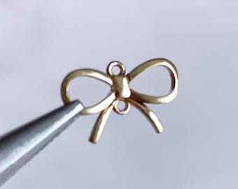 brass bow connectors small gold bow jewelry finding earring charm hanger (4 pcs)