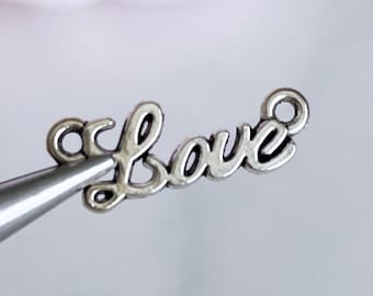 Silver 'Love' Charm Connectors: Valentine Jewelry Supply (10 pcs)