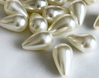 teardrop faux pearl beads pearl drop bead 16mm drilled lengthwise large hole vintage style wedding bridal jewelry, x 20 pcs