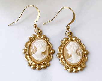 Cameo Dangle Earrings, Classic Vintage Style Jewelry