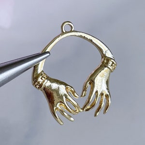 gold toned hand connectors alloy hand in circle charm hanger jewelry connector vintage style earring supplies necklace pendant, x 2 pcs
