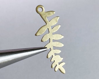 brass leaf charm small leaf fern branch succulent plant botanical stem earring supply pendant jewelry finding, x 6 pcs