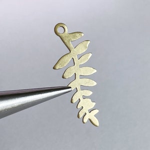 brass leaf charm small leaf fern branch succulent plant botanical stem earring supply pendant jewelry finding, x 6 pcs