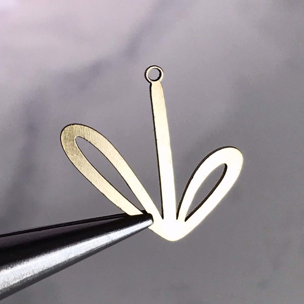 brass flower stem leaf charm leaf branch plant botanical floral earring supply jewelry finding small pendant, x 4 pcs