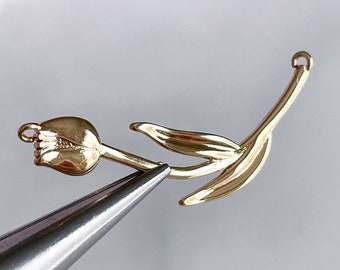 18K gold plated tulip pendant flower connector jewelry finding minimalist floral pendant link