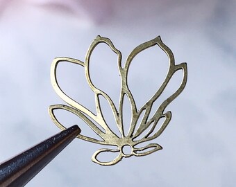 brass lotus flower charm gold orchid floral jewelry component earring supply, x 2 pcs