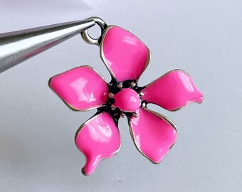 pink flower charm hot pink flower pendant pink enamel charm pink enamel pendant flower jewelry floral jewelry daisy charm pink orchid