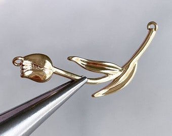 18K gold plated tulip pendant flower connector jewelry finding minimalist floral pendant link