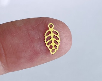 tiny brass leaf charms leaf drops small earring charm findings fall autumn jewelry supplies, x 20 pcs