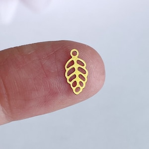 tiny brass leaf charms leaf drops small earring charm findings fall autumn jewelry supplies, (20 pcs)
